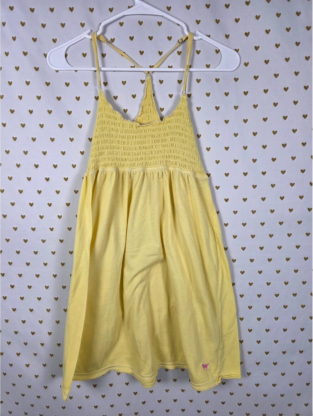 PINK Victoria's Secret Yellow Smocked Racerback Tank Dress L Summer Beach LARGE